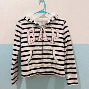 GAP Navy Blue & Ivory Striped Zipper Hoodie